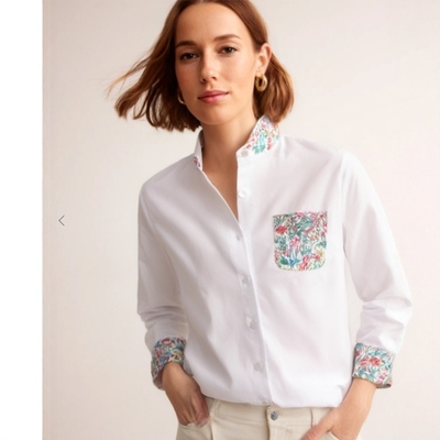 长袖纯棉衬衫拼接碎花英伦时尚