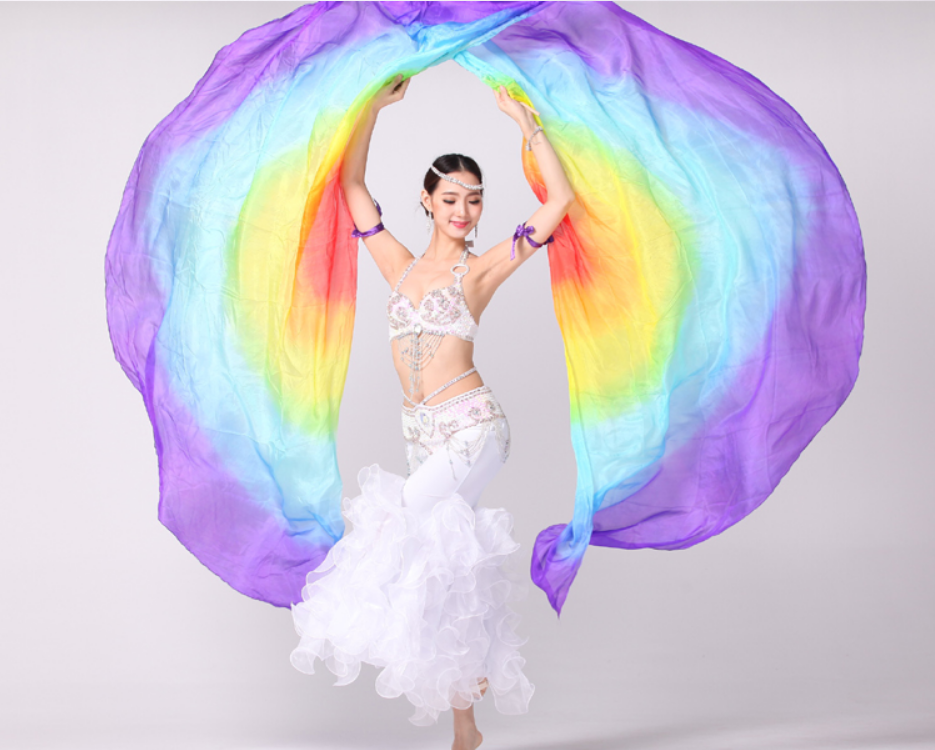 2023新款舞蹈翅膀肚皮舞纯真丝彩染双纱披风舞台演出服装配饰道具