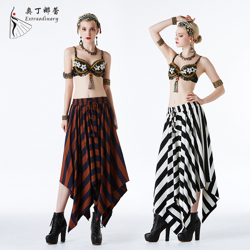 肚皮舞2025新款套裙下装春夏舞蹈服成人百搭条纹裤裙装部落风服装