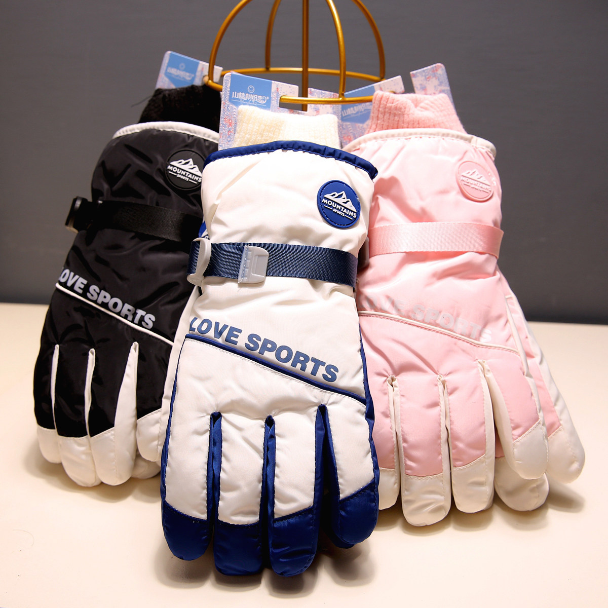 青少年滑雪手套冬季双层加厚男女防水防寒五指分指保暖加长防泼水