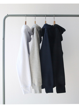 秋冬季钛白色浅灰色藏青色黑色加绒加厚连帽卫衣男女bf风宽松潮流