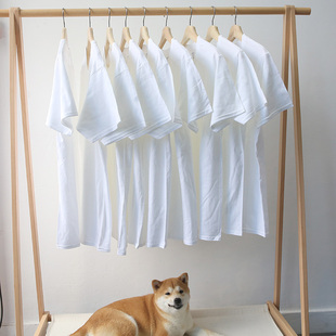 印花定制夏季 T恤白色男女宽松 21支190克纯棉日常圆领圆筒无缝短袖