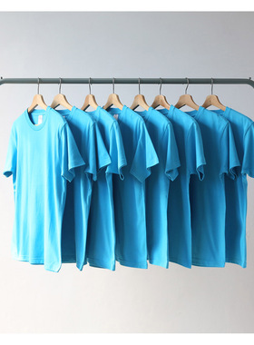 2020夏季新款湖蓝色 翠兰色 230克重磅 纯棉短袖T恤男女 bf风情侣