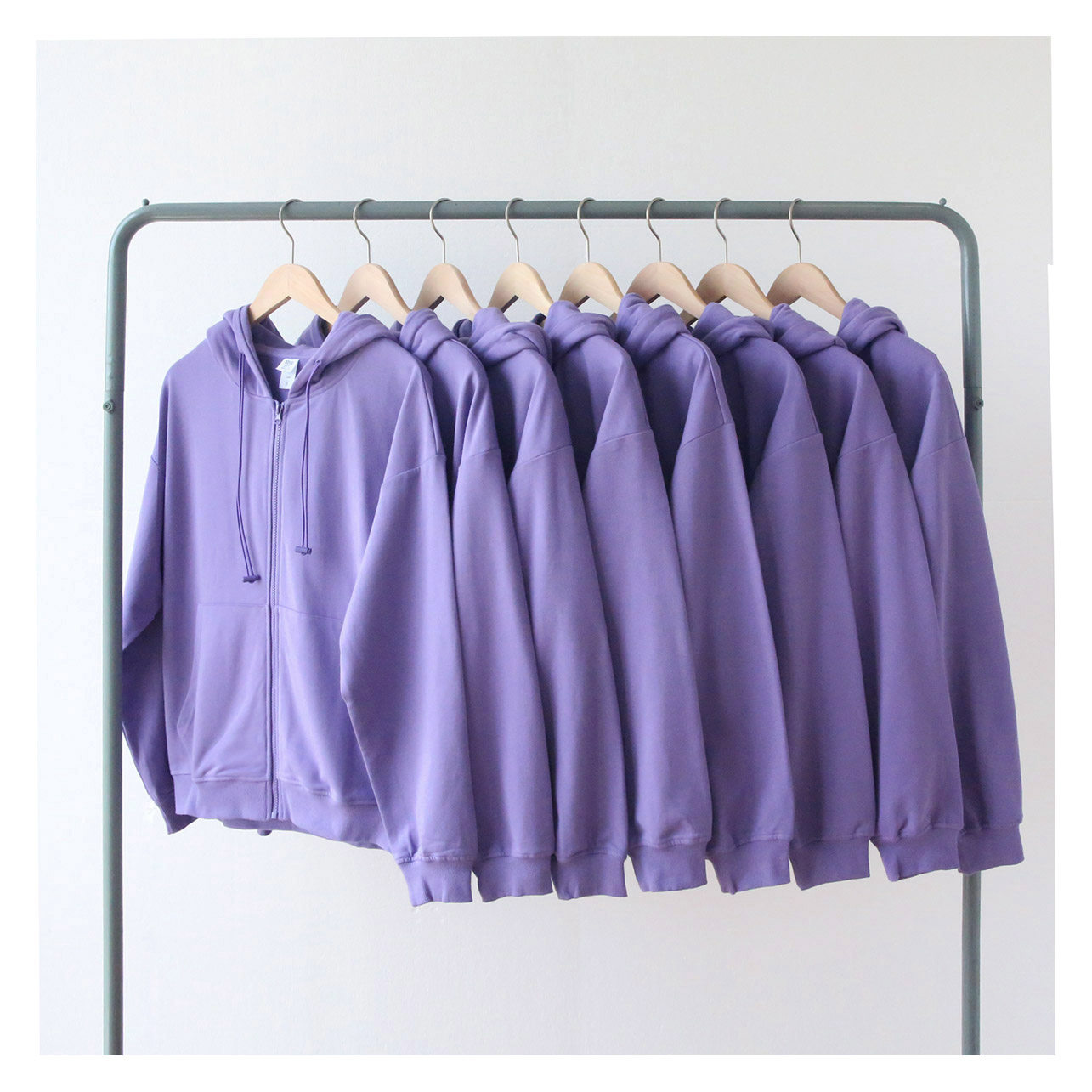 2021年秋冬季新款胭脂紫色薄款开衫外套拉链卫衣连帽男女宽松落肩