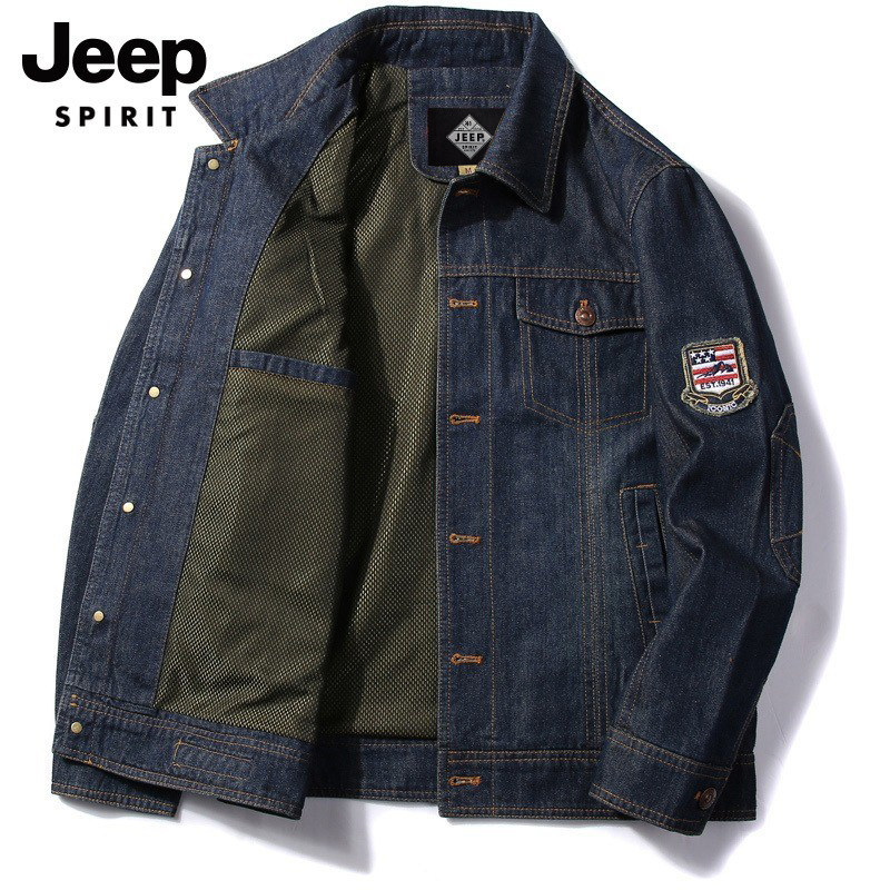 JEEP吉普牛仔外套男士春秋季复古宽松休闲工装翻领大码男装夹克