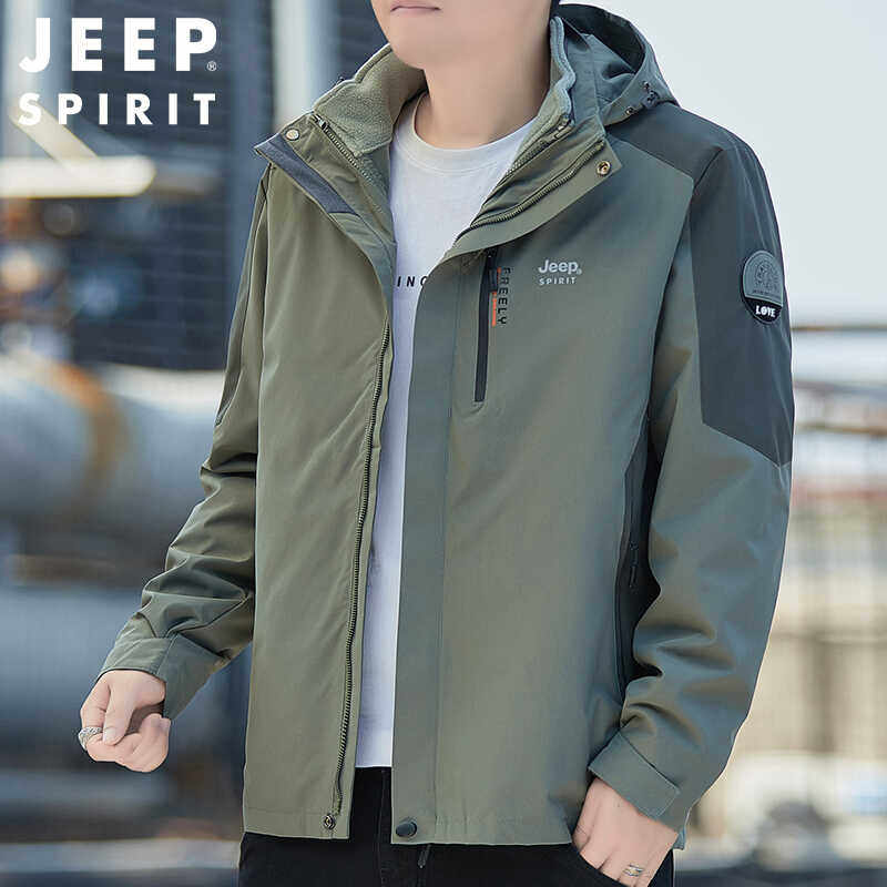 JEEP吉普冲锋衣男士三合一可拆卸内胆加绒外套进藏旅游户外登山服