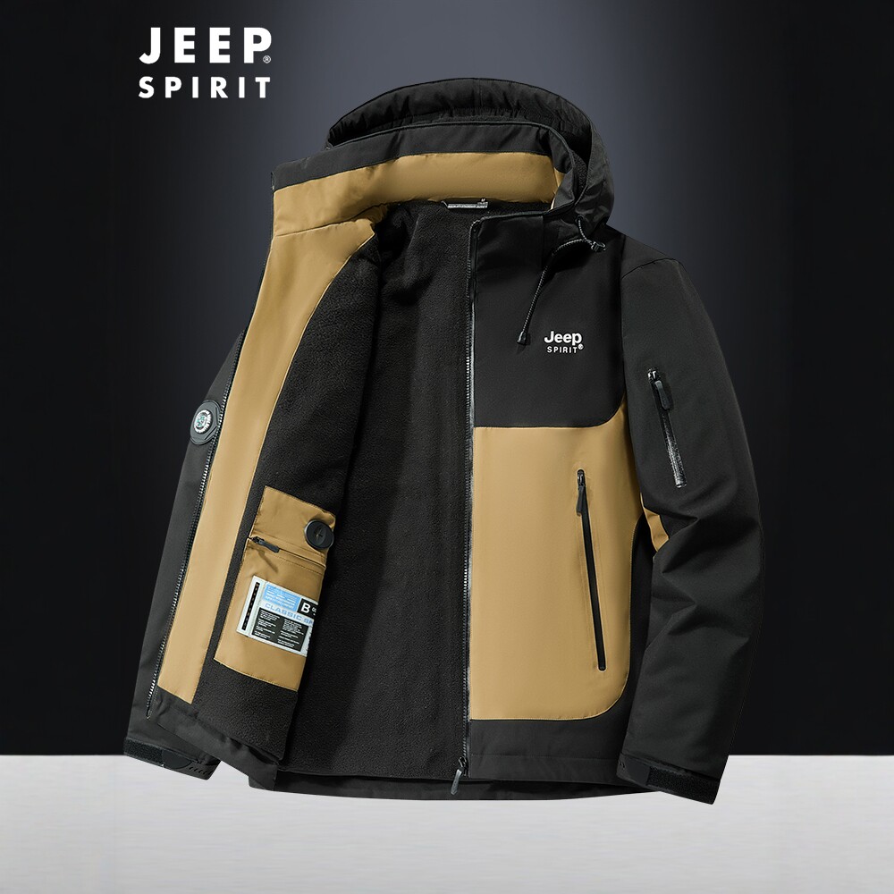 JEEPspirit男士户外冲锋衣冬季防寒服大码外套防水加绒加厚棉衣