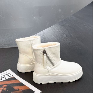 雪地靴女2025冬季新款保暖棉鞋休闲厚底东北棉靴毛里拉链装饰短靴