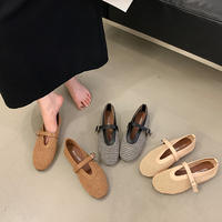 Sheepskin version genuine leather perforated mesh sandals for women in summer, one-shoulder buckle, round toe, flat, shallow toe, Mary Jane single shoe trend thumbnail 7