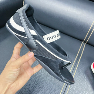 Miu系玛丽珍德训凉鞋女夏季拼色露趾休闲运动凉鞋平底罗马凉拖潮