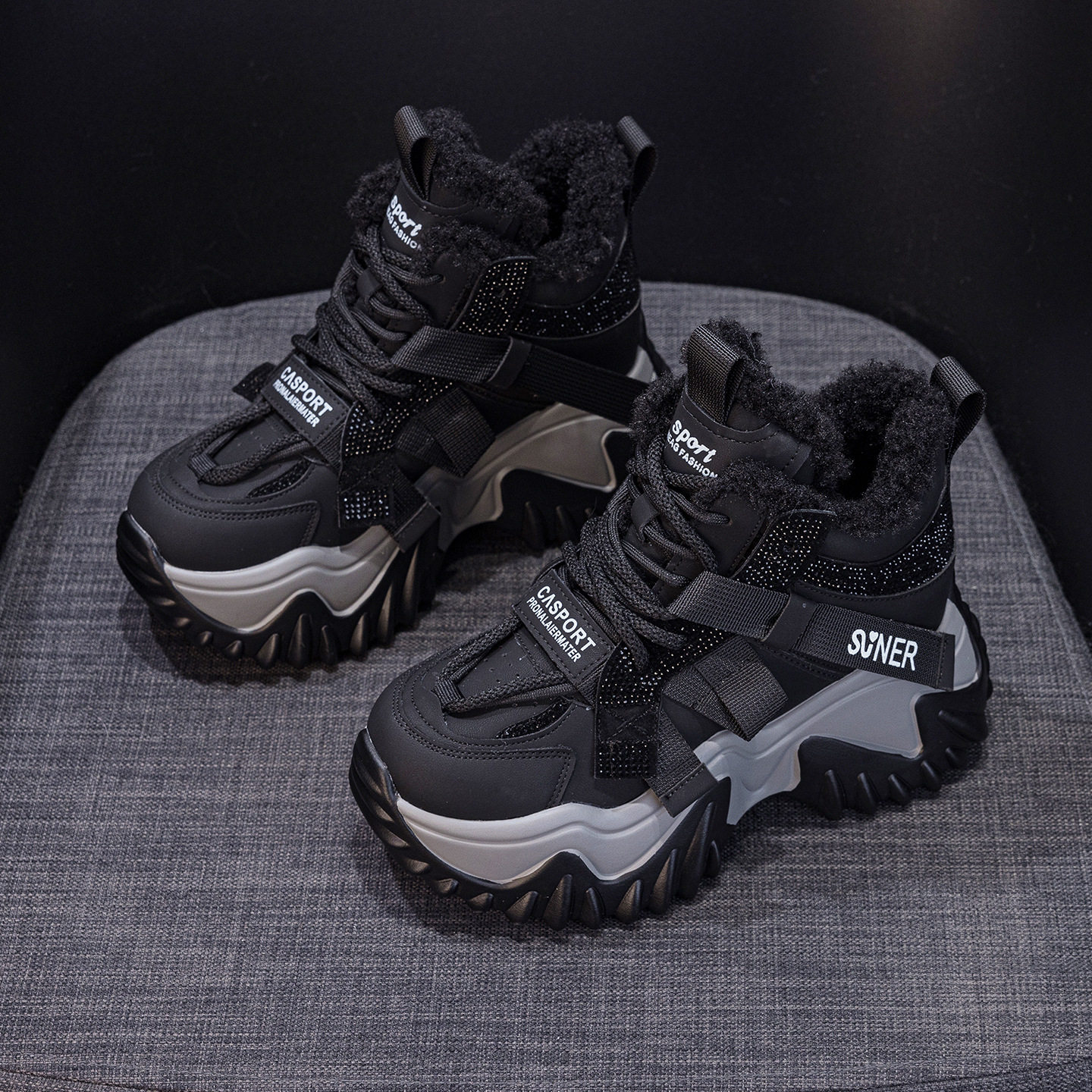 厚底老爹鞋2025年秋冬女款韩版休闲百搭加绒保暖内增高小个子女鞋