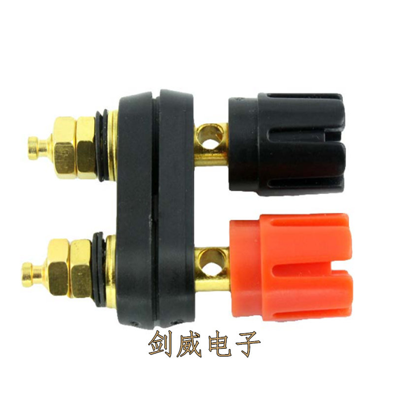 音箱喇叭功放双位红黑联连体接线柱纯铜镀金接线端子香蕉插头插座