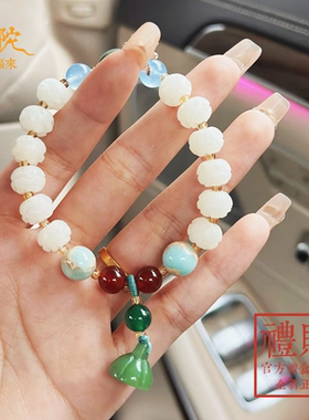 普陀山景区莲花白玉手串女手持文玩佛珠好运平安手链文创圣诞礼物