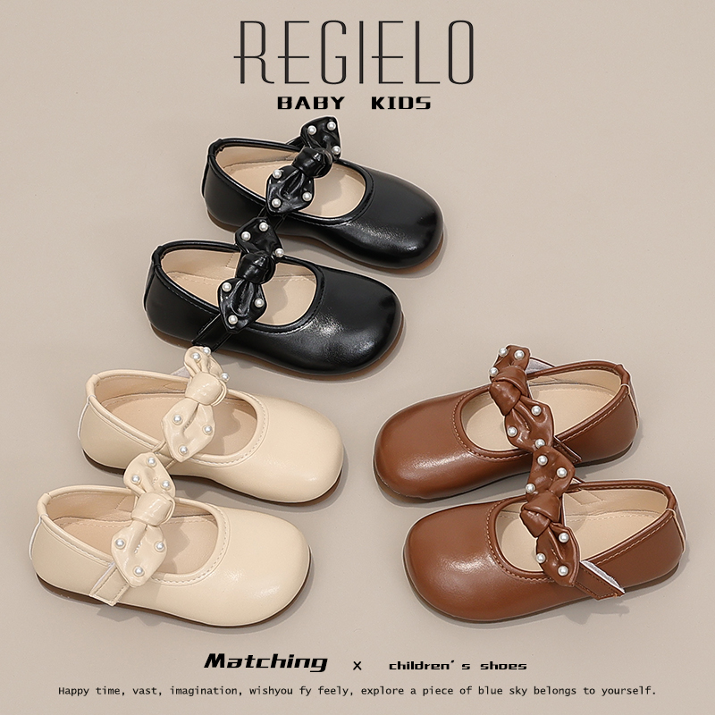 女童蝴蝶结皮鞋2024春秋新款