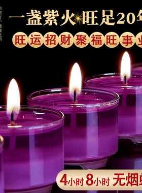 九紫离火运无烟酥油灯开运旺财紫色蜡烛塑胶壳8小时108粒4小时