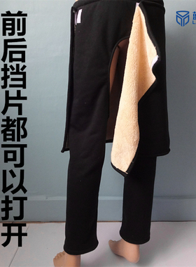 蓝品盾秋冬黑色长裤男女卧床护理服居家睡裤失禁老人开裆裤厚睡衣