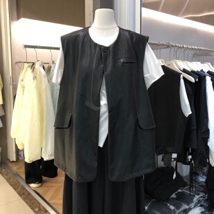 廓形皮马夹背心宽松外套上衣女TGM202 韩版 pu皮马甲女2026春季 新款