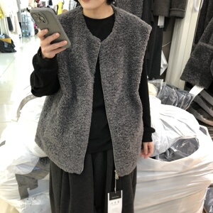 oversize宽松大版圆领拉链羊羔毛仿皮毛一体马甲外套女冬TGM2000