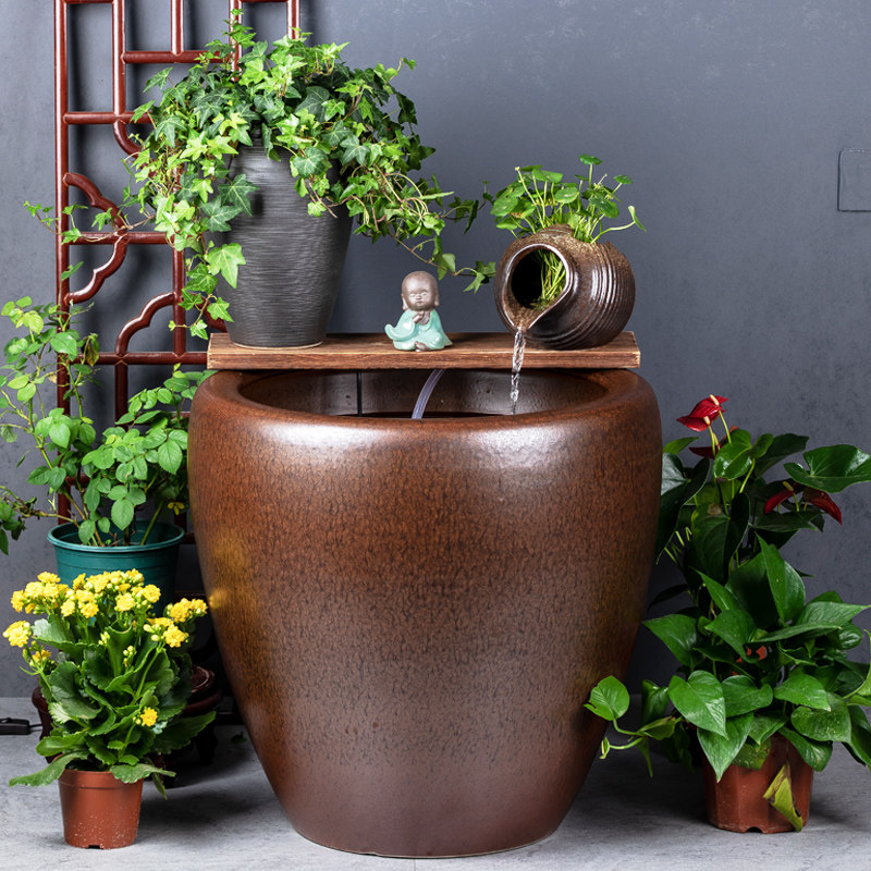 景德镇加高老式陶瓷缸古法鱼缸客厅流水摆件莲荷花缸庭院大水缸