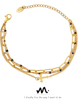 欧美高级感轻奢ins三层叠戴十字架手链闺蜜同款手链