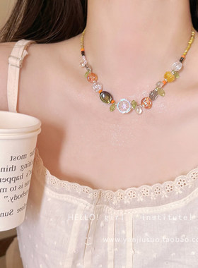 夏威夷氛围感海边小岛森系小众配饰植物叶子小清新花卉串珠项链女