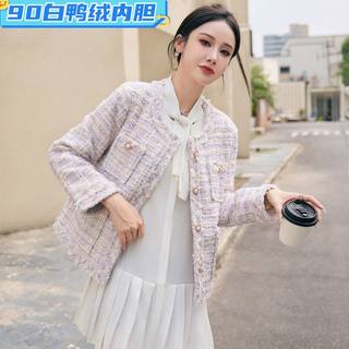 2023秋冬季新款短外套女韩系小香风粗花呢西装加厚外套羽绒内胆