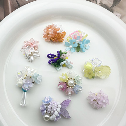 田园风手编花簇DIY耳钉耳环发夹胸针鞋花鞋扣配件服装饰品材料批