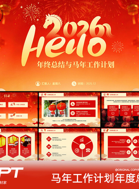 2026马年年底红色年终总结工作计划述职报告PPT模板