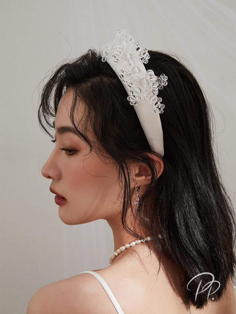 PP Jewelry Crystal Flowers Satin Headband Female Summer Fairy Simple Versatile Going Out High-end Korean Temperament Headwear