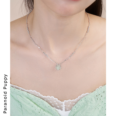 PP饰品《桑澈》岫玉蝴蝶结925纯银项链女小众轻奢高级锁骨链