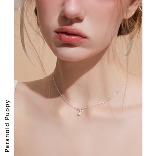 Paranoid Puppy原创蝴蝶结粉钻珍珠925纯银项链女气质高级锁骨链