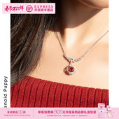 PP饰品 小红糖 石镶石红色925纯银项链女轻奢小众简约锁骨链