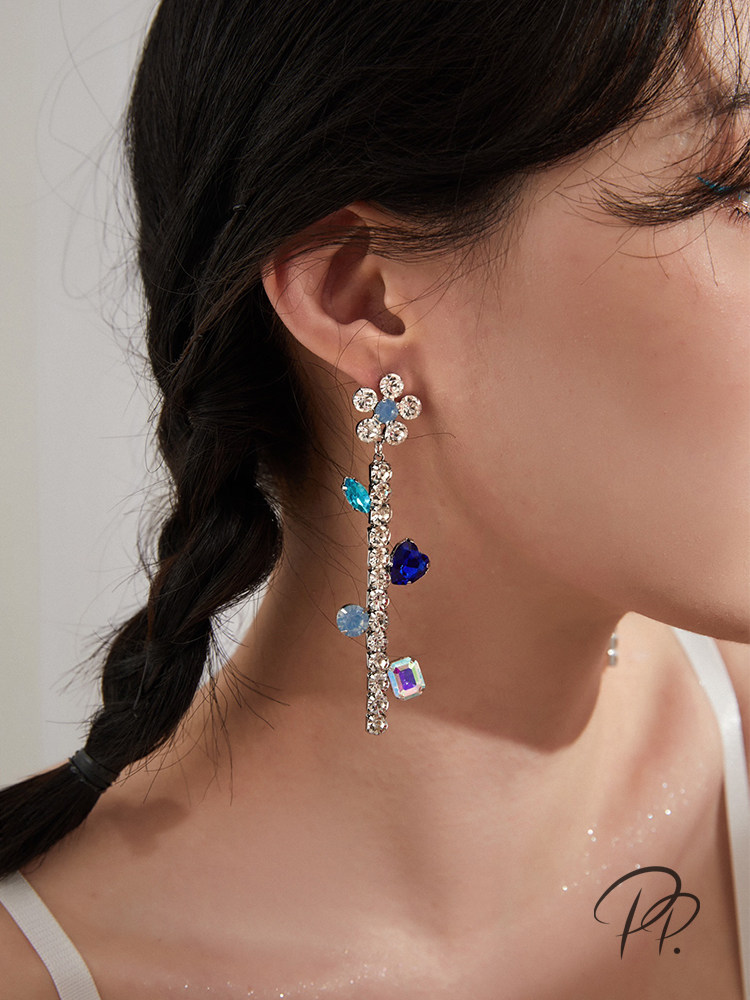 PP Jewelry Childlike Gemstone Flower Earrings Women's Summer Design Sense Niche Earrings Advanced Sense Baroque Retro Earrings
