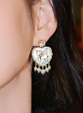 马年限定《Ola》梦幻旋转木马爱心贝母耳钉高级流苏珍珠耳环耳夹