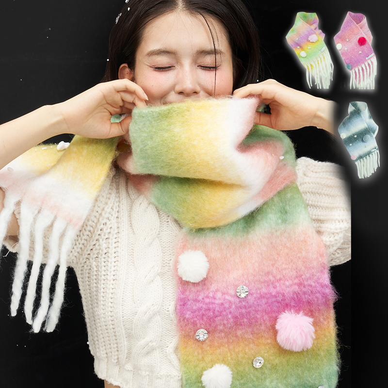 PP配饰 羊毛多巴胺渐变彩虹糖围巾女秋冬披肩高级感防风保暖围脖