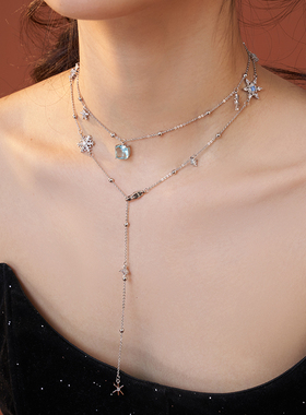 《落雪》1链N戴 雪花925纯银流苏项链女小众设计感长款锁骨毛衣链