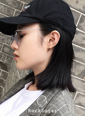 s925纯银基础款百搭欧美INS18K黄金色情侣圆圈耳环耳钉耳饰圈男女