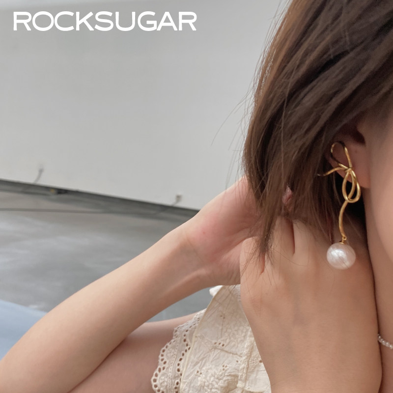 纯银复古巴洛克珍珠蝴蝶结耳钉女