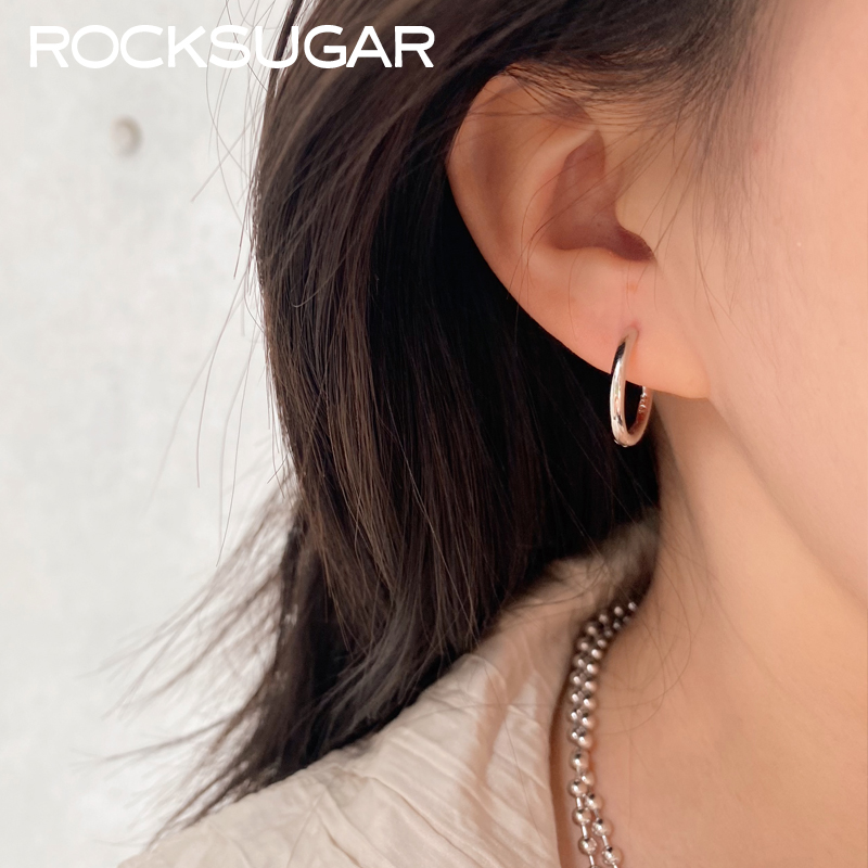 ROCKSUGAR经典百搭通勤925纯银针防过敏素圈圆圈耳环耳钉男女同款