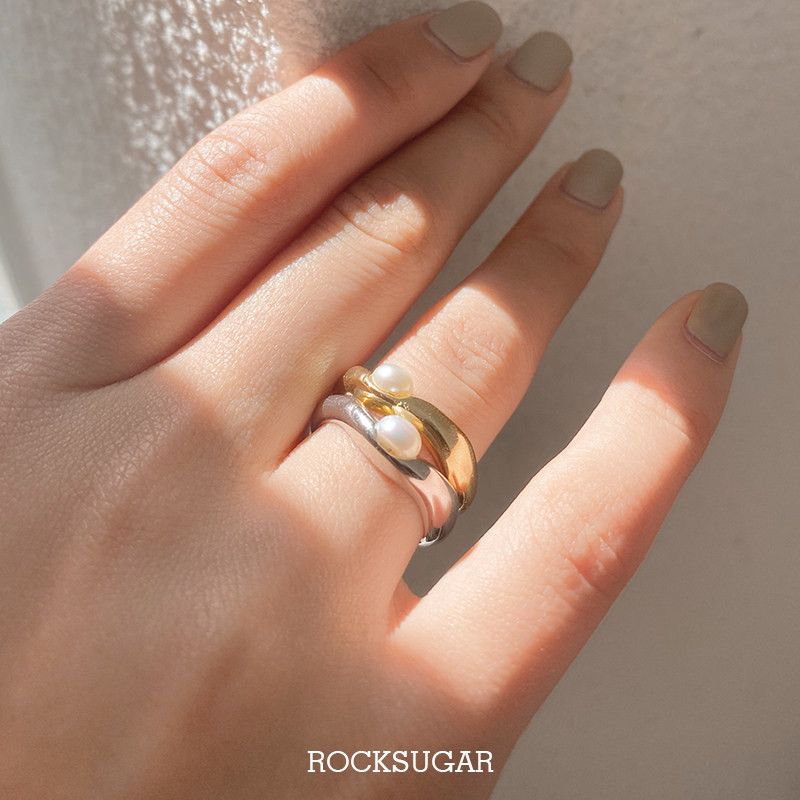 冰糖银饰/ 小众设计韩国INS博主925纯银镀金色天然淡水珍珠粗戒指