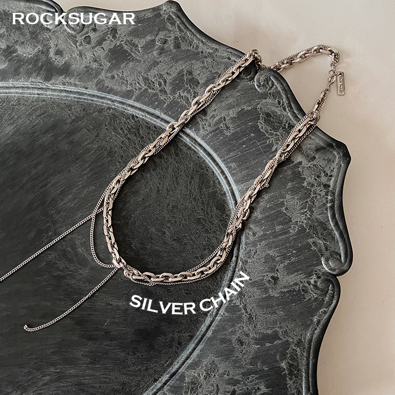 ROCKSUGAR金属链条流苏项链925银粗细链叠戴颈链Dana choker男女