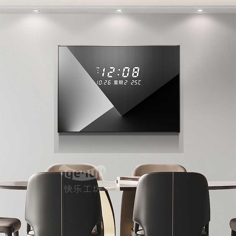 黑白灰电表箱装饰画带钟表高级感万年历数显电子时钟配电箱遮挡画