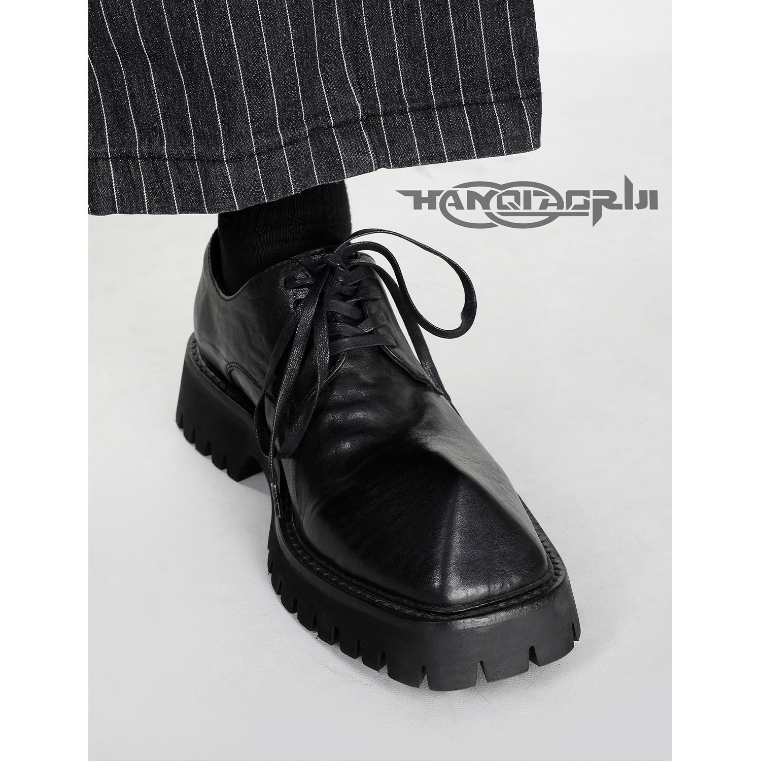 韩桥日记[异型系列]"犀牛角"小众三角头设计水洗牛皮德比鞋男皮鞋,流行男鞋,休闲皮鞋,淘宝优惠券,粉丝福利购,淘宝优惠卷