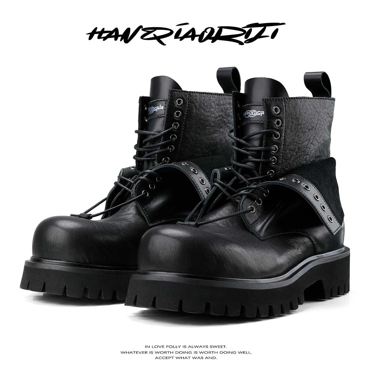 韩桥日记[未来系列]秀款双层鞋面设计牛皮马丁靴厚底机车朋克短靴