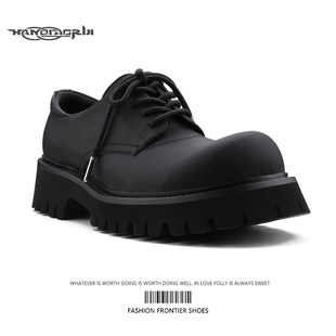 韩桥日记[幽渊系列]通勤碳黑真皮德比鞋男大头米奇鞋厚底休闲皮鞋