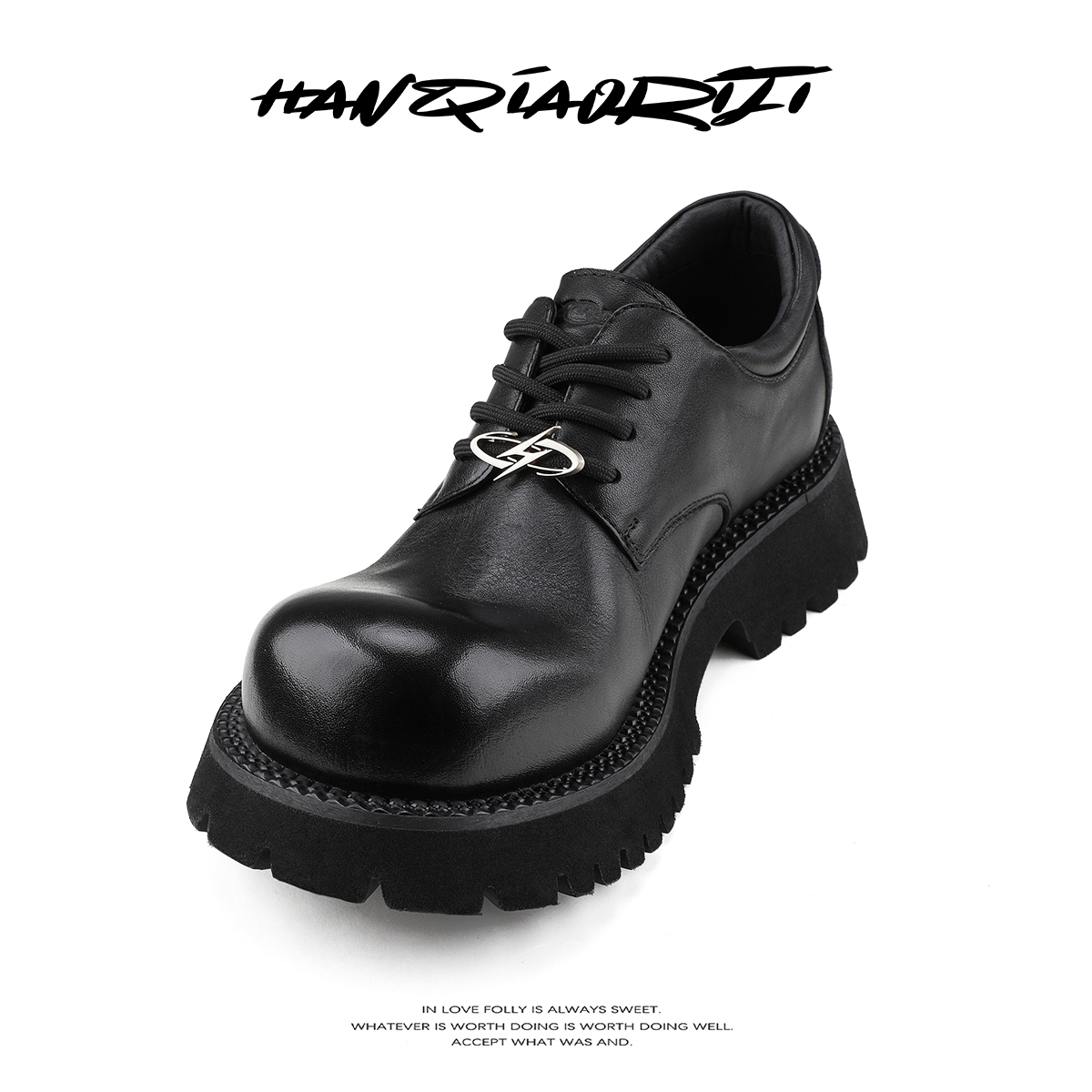 韩桥日记牛皮厚底米奇大头德比鞋