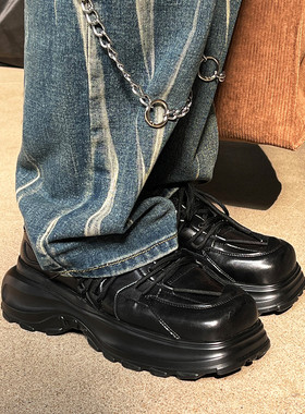 韩桥日记[异型系列]原创小众方头男厚底老爹鞋增高绑带休闲鞋潮女