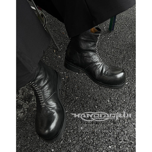 韩桥日记小众暗黑牛皮切尔西靴