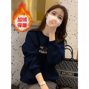 山东即墨高品质卫衣女秋冬设计感宽松加绒加厚小个子套头保暖上衣