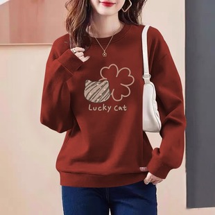 圆领套头卫衣外套加绒加厚宽松百搭上衣潮 薄款 清仓捡漏 大牌女装